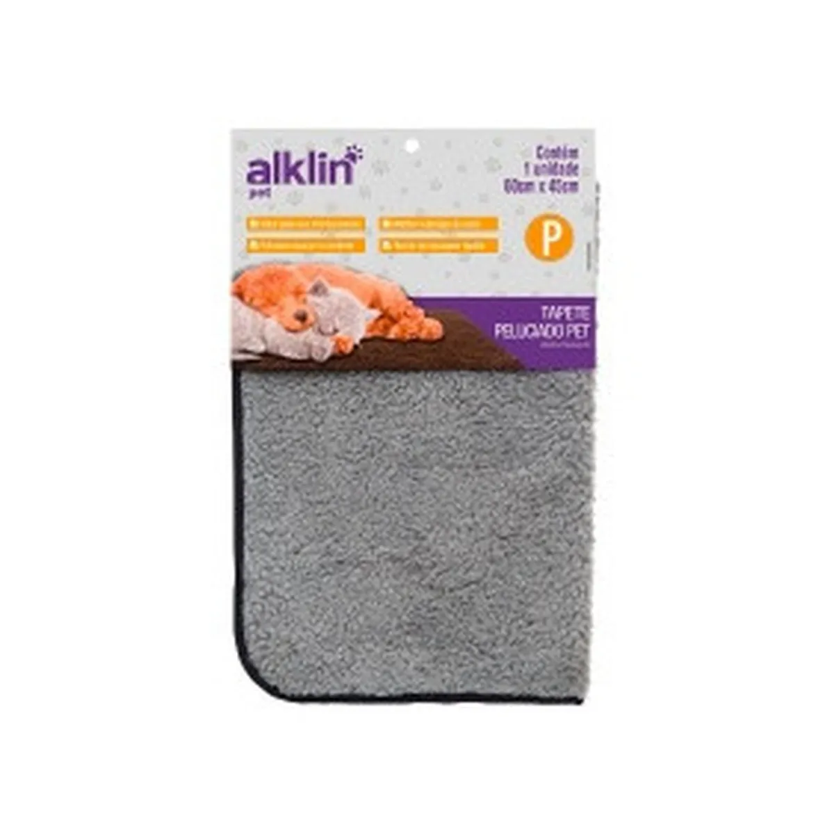 Tapete Peluciado Alklin Pet para Cães e Gatos Cinza