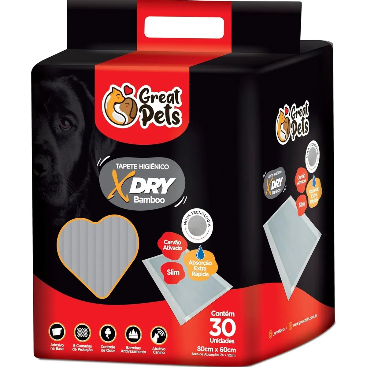 Tapete Higiênico Bamboo com Carvão Ativado 80 X 60Cm Great Pets 30Un