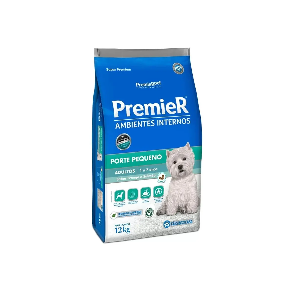 Ração Premier Pet Ambientes Internos Cães Adultos Frango e Salmão 12Kg